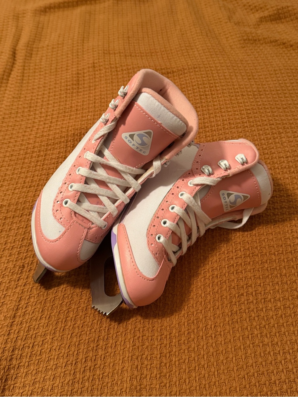 Softec Mark I Youth Figure Skates 13J Pink/White/Purple Lace-Up Pair